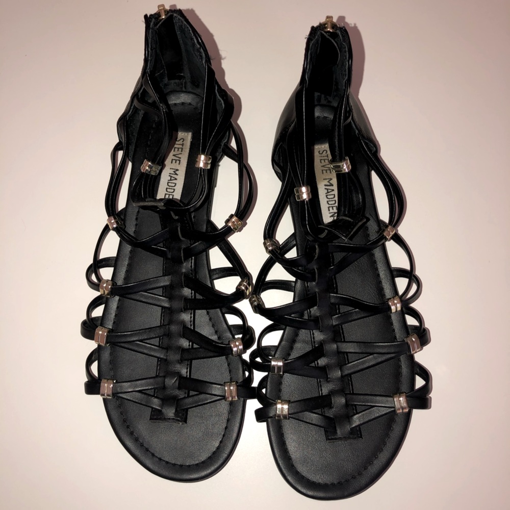 Steve Madden Black + Gold Gladiator Sandals